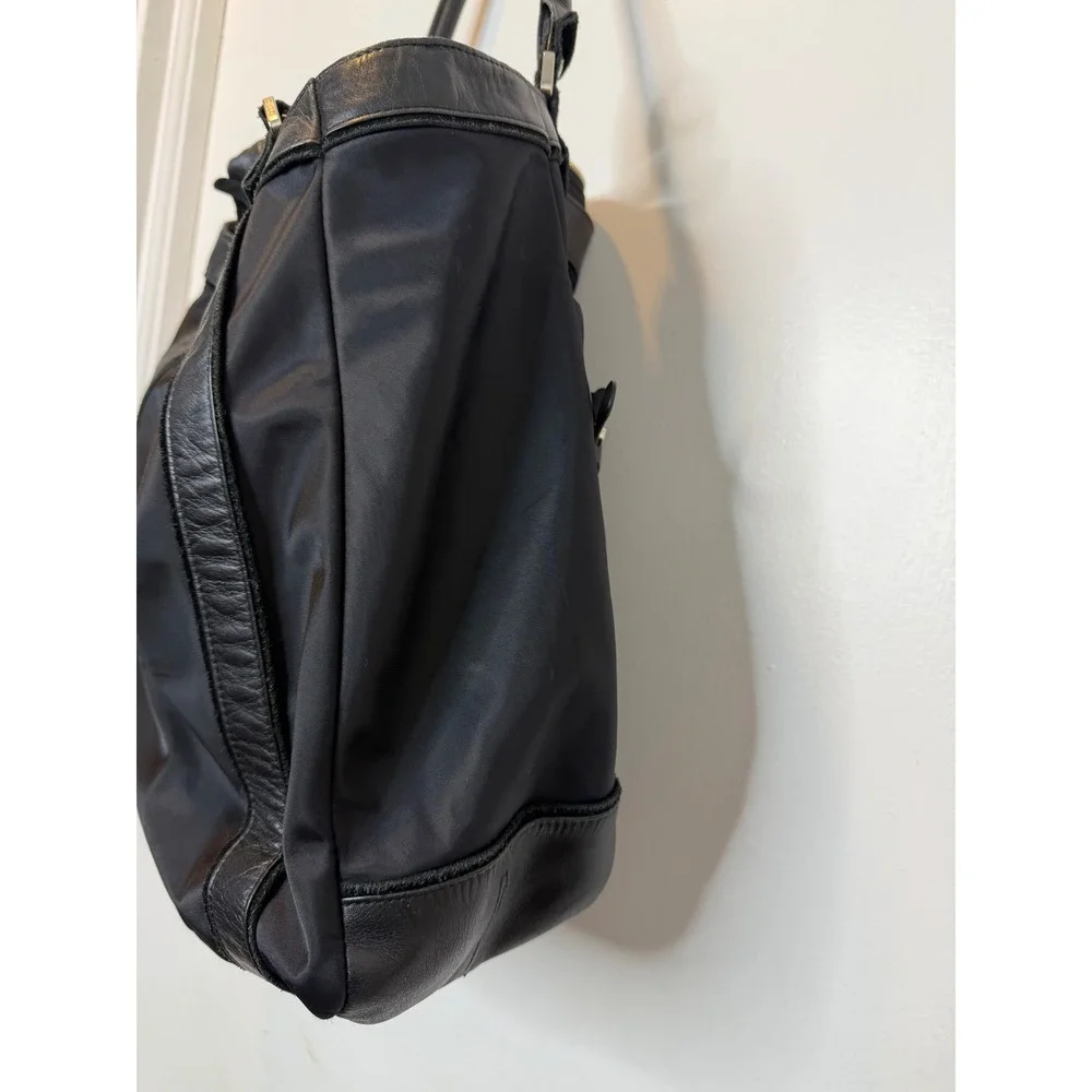 Furla Black Nylon Leather Trim Tote‎ Bag Silver Hardware Vintage Bag